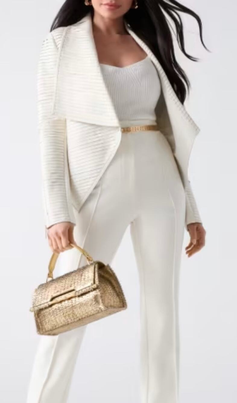 Marciano Guess NEW Shayna Drape Leather Moto Jacket 4 Pearl White Mob Wife Glam